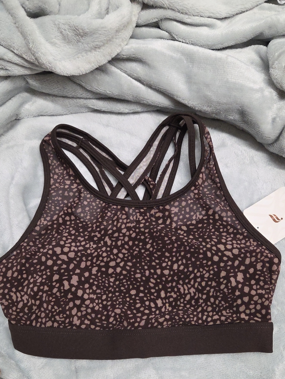 Fabletics Brown Leopard-Print Strappy Sports Bra